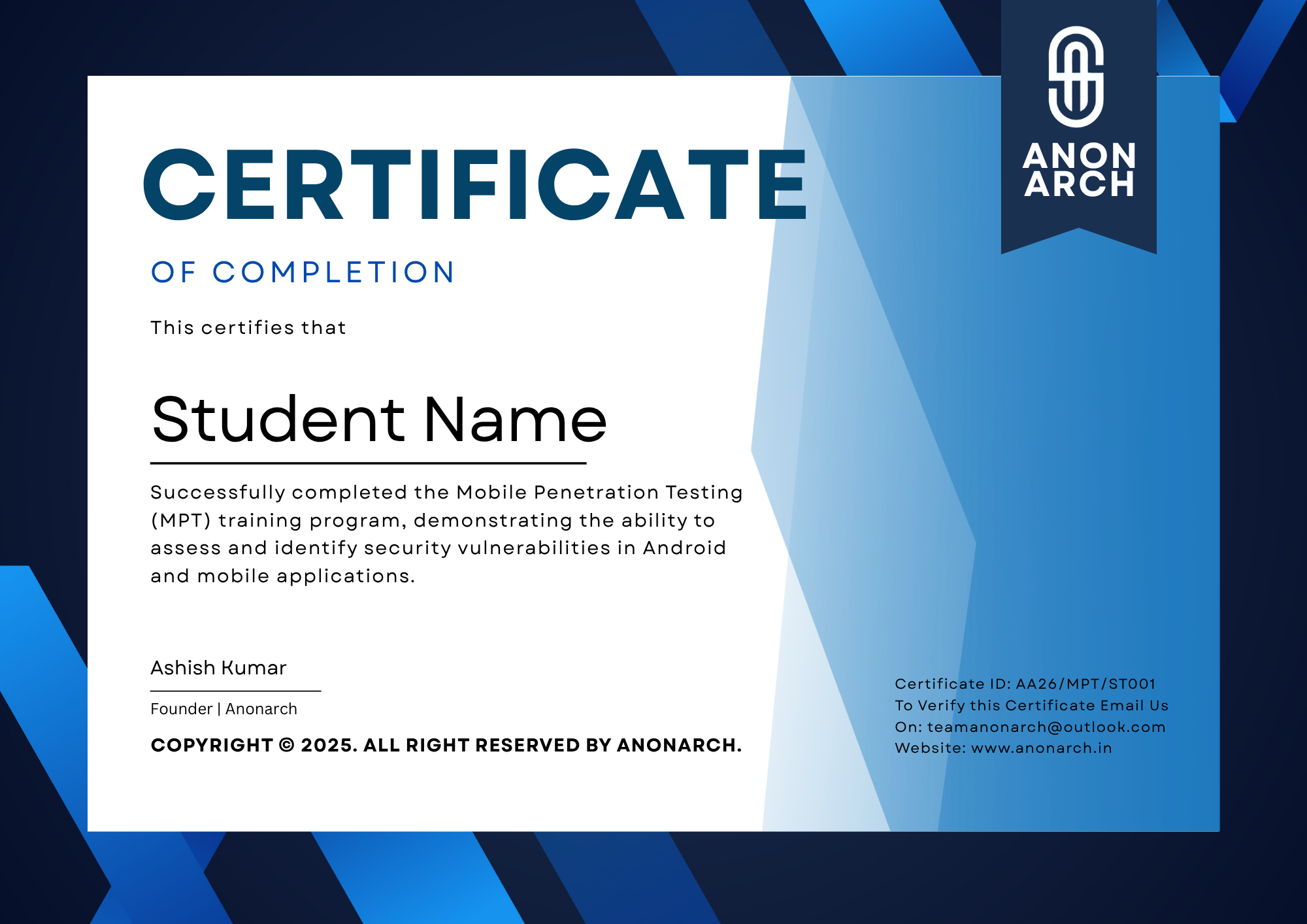 Mobile Penetration Testing certificate